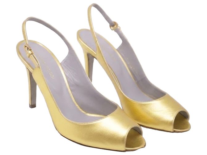 Sandali Slingback Sergio Rossi in pelle dorata D'oro - vista 3