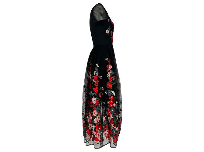 Maje Raphael Midikleid mit Blumenstickerei aus schwarzem Polyester - Ansicht 2