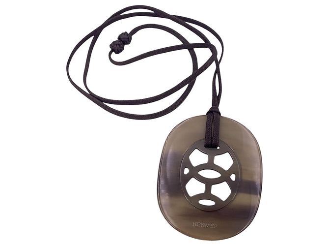 Hermès Collana Cord Lift in corno di bufalo e lacca marrone e oro Hermes - vista 5