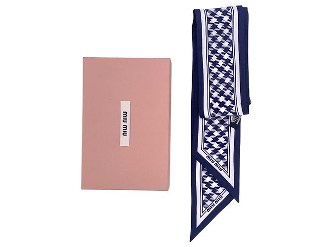 Miu Miu Foulard Twilly Bandeau in seta con stampa geometrica blu e bianca - vista 2