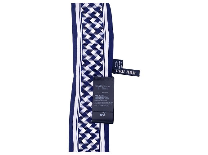 Miu Miu Foulard Twilly Bandeau in seta con stampa geometrica blu e bianca - vista 3