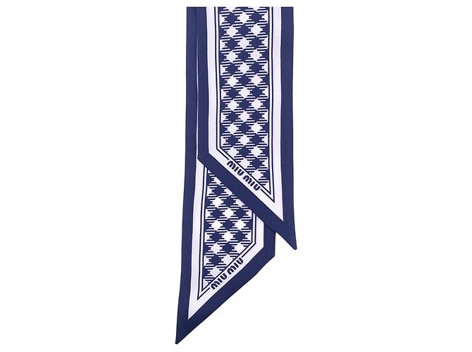 Miu Miu Foulard Twilly Bandeau in seta con stampa geometrica blu e bianca - vista 4