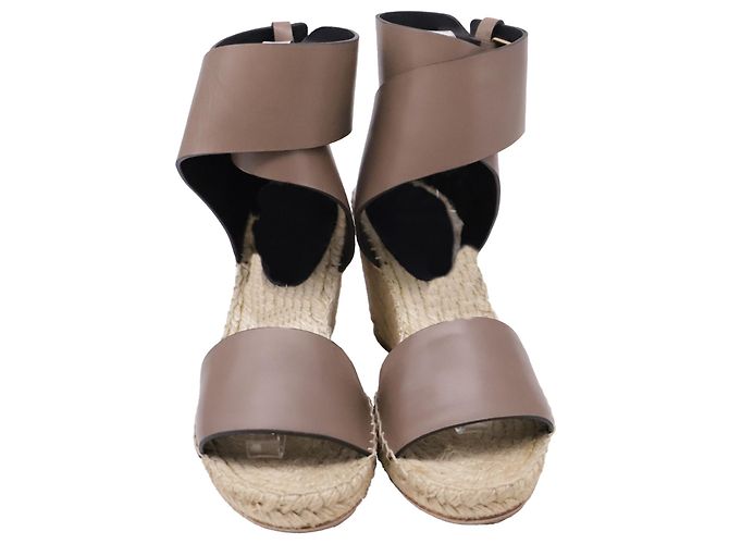 Céline Sandali wedge espadrillas con cinturino alla caviglia Celine in pelle marrone Rosso - vista 2