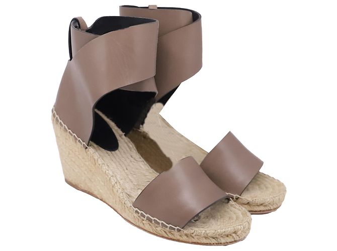 Céline Sandali wedge espadrillas con cinturino alla caviglia Celine in pelle marrone Rosso - vista 3