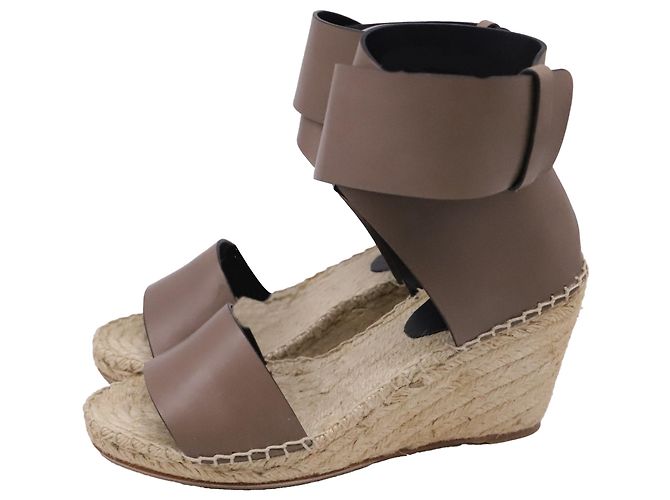 Céline Sandali wedge espadrillas con cinturino alla caviglia Celine in pelle marrone Rosso - vista 4