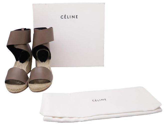 Céline Sandali wedge espadrillas con cinturino alla caviglia Celine in pelle marrone Rosso - vista 6