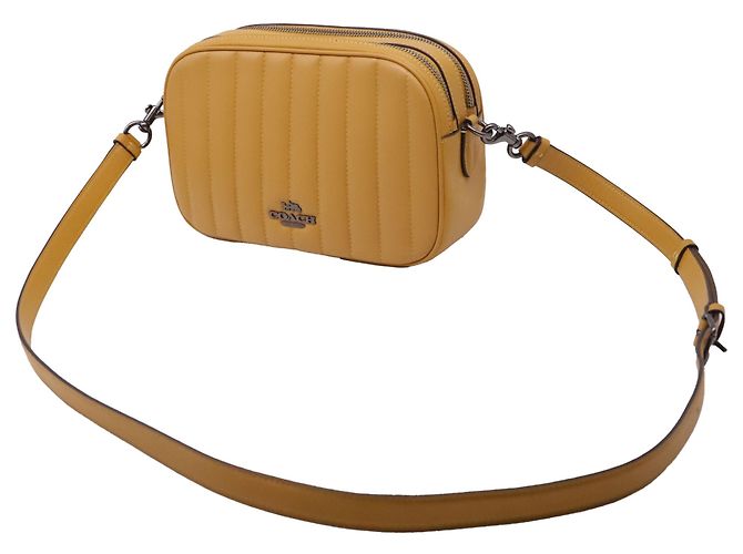 Bolsa Camera Coach Jes acolchoada com zíper duplo em couro amarelo - vista 2