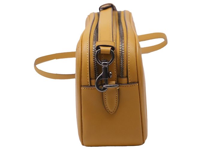 Bolsa Camera Coach Jes acolchoada com zíper duplo em couro amarelo - vista 3