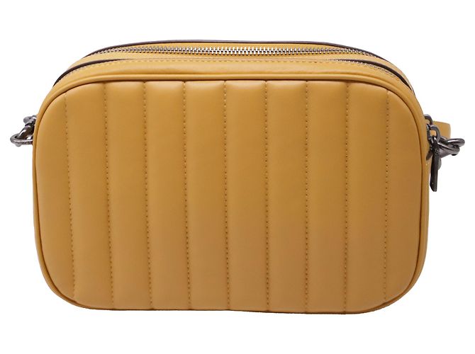 Bolsa Camera Coach Jes acolchoada com zíper duplo em couro amarelo - vista 4