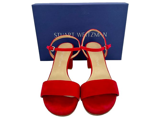 Sandali con tacco e cinturino alla caviglia Stuart Weitzman in camoscio rosso - vista 14