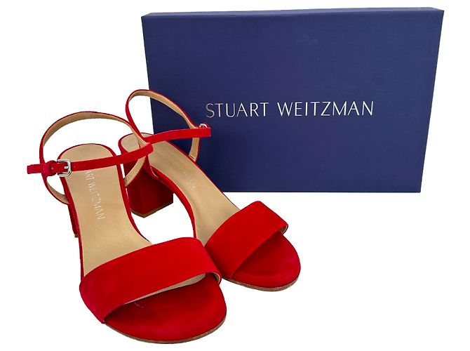 Sandali con tacco e cinturino alla caviglia Stuart Weitzman in camoscio rosso - vista 15