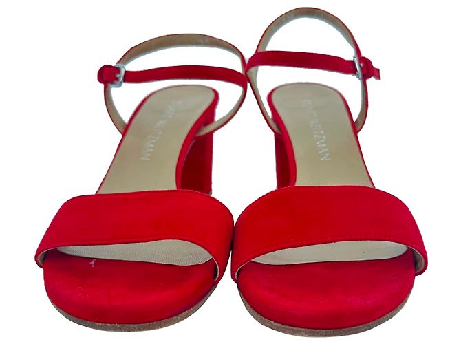 Sandali con tacco e cinturino alla caviglia Stuart Weitzman in camoscio rosso - vista 2