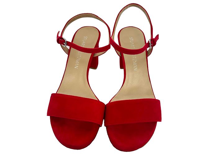 Sandali con tacco e cinturino alla caviglia Stuart Weitzman in camoscio rosso - vista 3