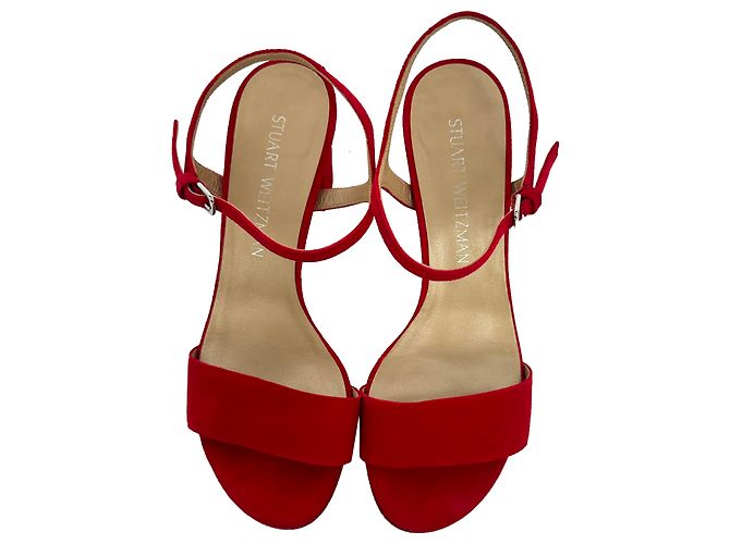 Sandali con tacco e cinturino alla caviglia Stuart Weitzman in camoscio rosso - vista 4