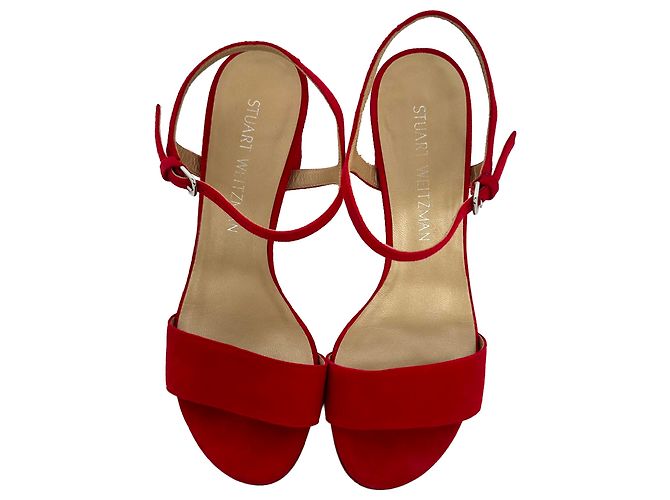 Sandali con tacco e cinturino alla caviglia Stuart Weitzman in camoscio rosso - vista 5