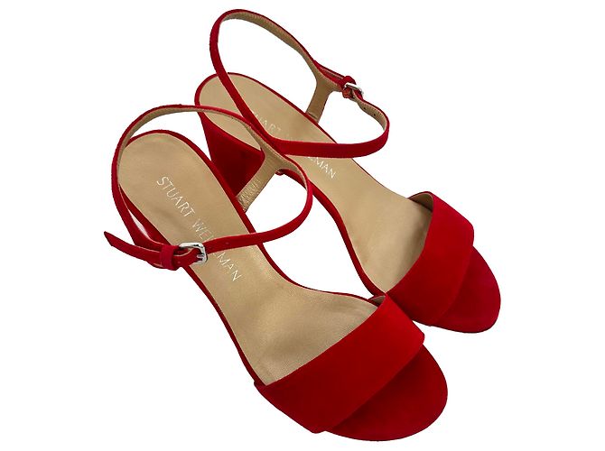 Sandali con tacco e cinturino alla caviglia Stuart Weitzman in camoscio rosso - vista 6