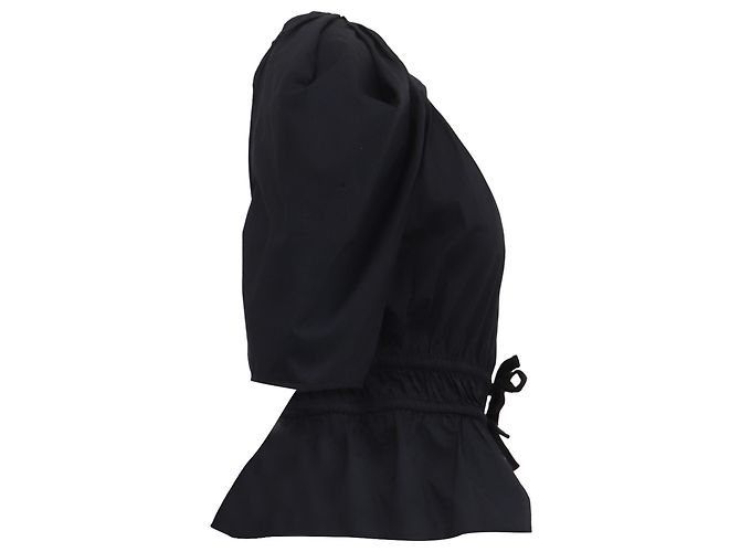 Ulla Johnson Puffed-Sleeve Tie-Waist Blouse in Black Cotton - view 3