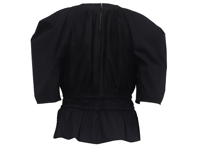 Ulla Johnson Puffed-Sleeve Tie-Waist Blouse in Black Cotton - view 4