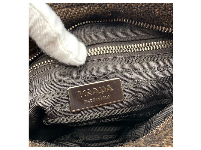 Prada Borsa Tote 2Way a tracolla in tweed marrone e camoscio con cristalli - vista 5