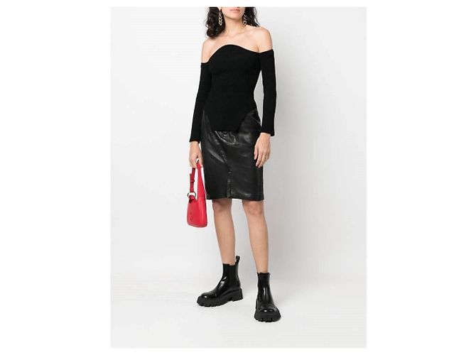 Falda de cuero negra con pliegues Alaïa Negro - vista 2