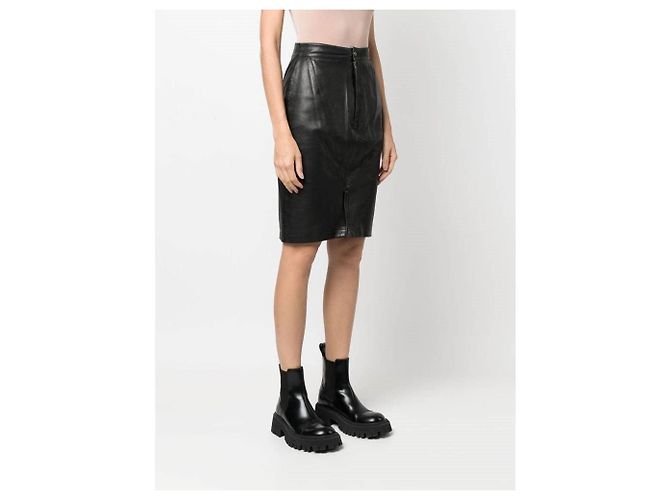 Falda de cuero negra con pliegues Alaïa Negro - vista 4
