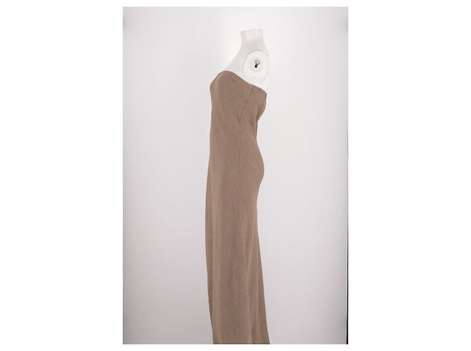 Autre Marque Beiges Naked Shoulders Leinenkleid - Ansicht 5