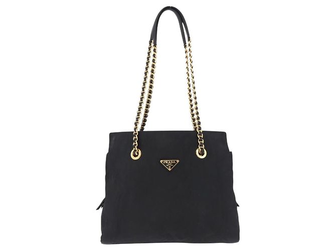 PRADA Chain Shoulder Bag Nylon Black Gold Tone - vista 13