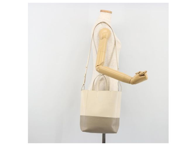 Céline CELINE Vertical Cabas Small Hand Bag Calf Skin 2way White Gray gold - vista 23
