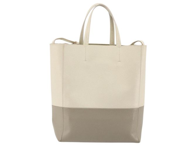 Céline CELINE Vertical Cabas Small Hand Bag Calf Skin 2way White Gray gold - vista 3