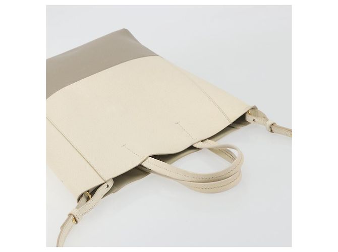 Céline CELINE Vertical Cabas Small Hand Bag Calf Skin 2way White Gray gold - vista 6