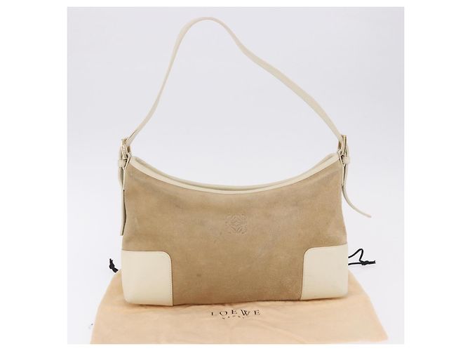 LOEWE Anagram Shoulder Bag Suede Beige Gold Tone - vista 12