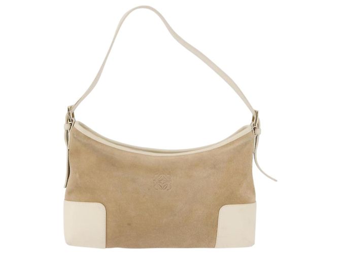 LOEWE Anagram Shoulder Bag Suede Beige Gold Tone - vista 13