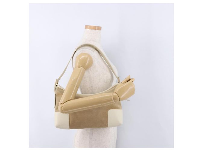 LOEWE Anagram Shoulder Bag Suede Beige Gold Tone - vista 24