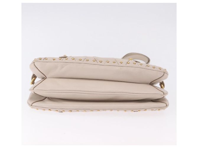 Miu Miu Chain Shoulder Bag Leather Beige Gold Tone - vista 10