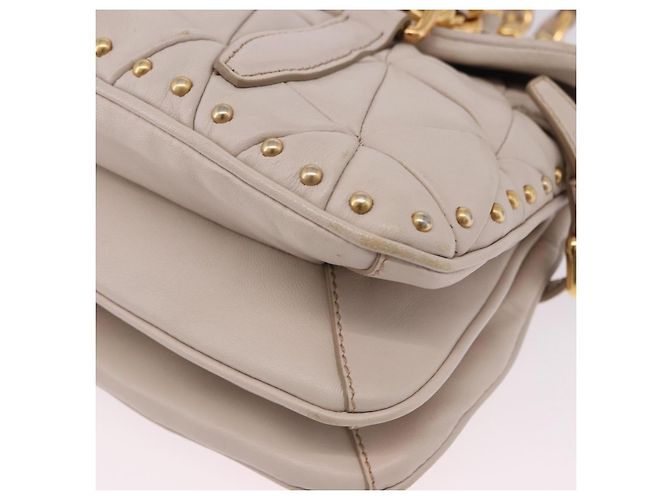 Miu Miu Chain Shoulder Bag Leather Beige Gold Tone - vista 12
