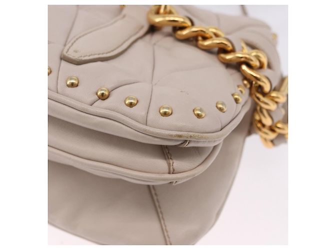 Miu Miu Chain Shoulder Bag Leather Beige Gold Tone - vista 14