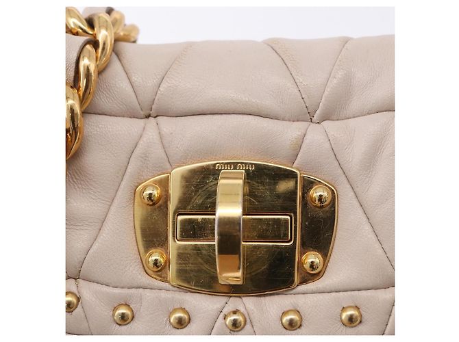 Miu Miu Chain Shoulder Bag Leather Beige Gold Tone - vista 15