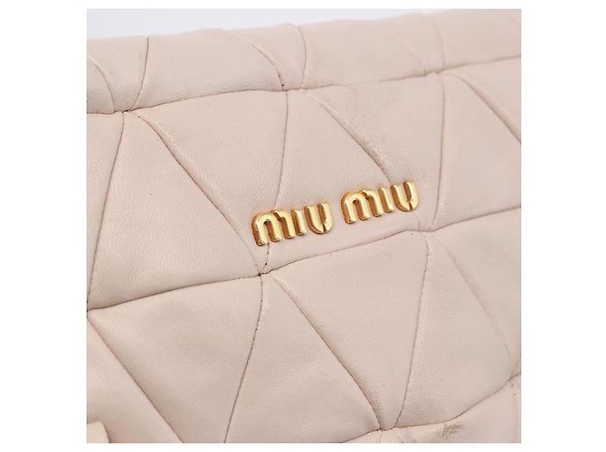 Miu Miu Chain Shoulder Bag Leather Beige Gold Tone - vista 16