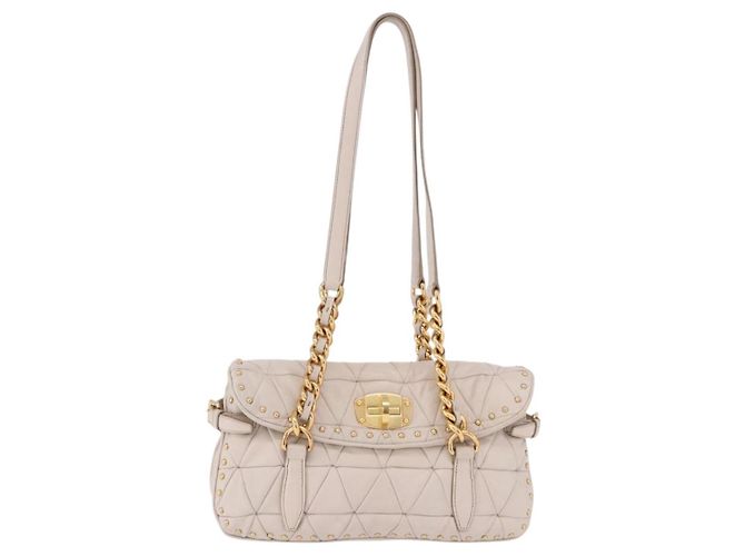 Miu Miu Chain Shoulder Bag Leather Beige Gold Tone - vista 2