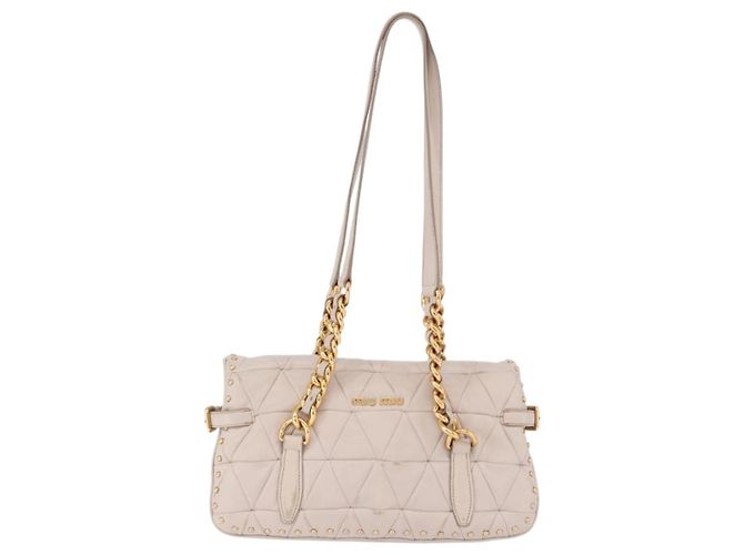 Miu Miu Chain Shoulder Bag Leather Beige Gold Tone - vista 3