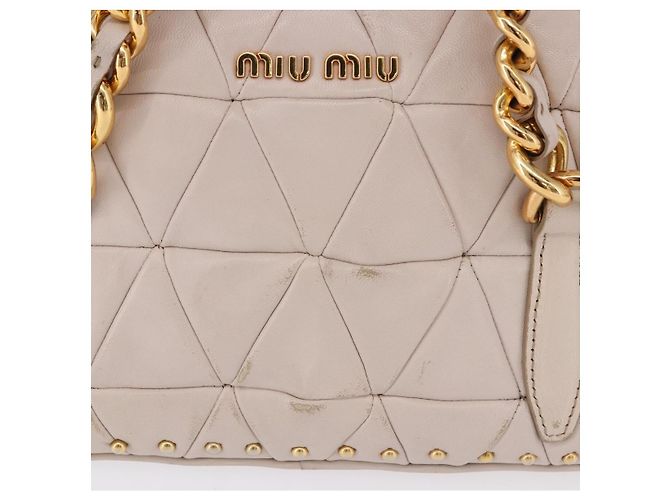 Miu Miu Chain Shoulder Bag Leather Beige Gold Tone - vista 4