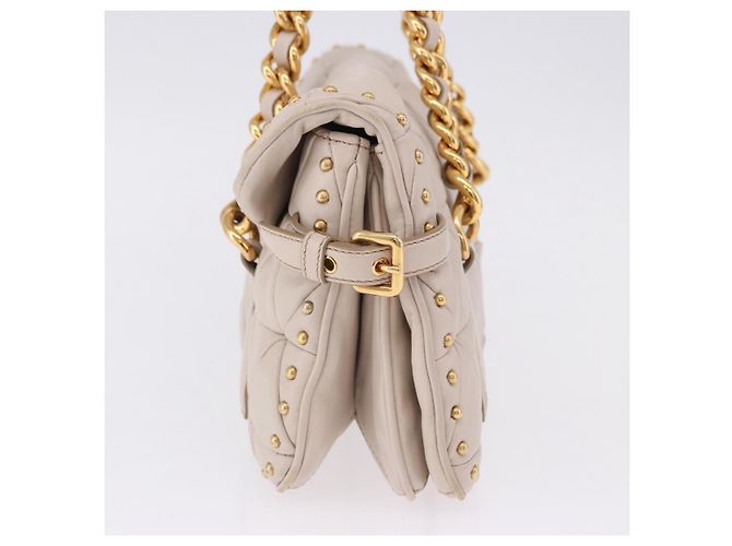 Miu Miu Chain Shoulder Bag Leather Beige Gold Tone - vista 5