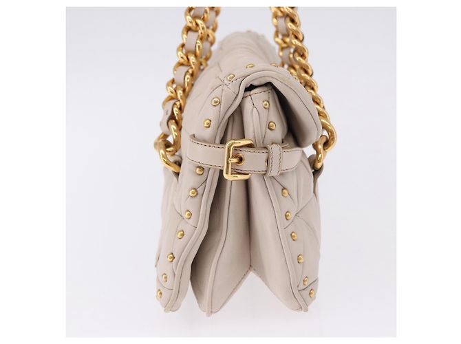 Miu Miu Chain Shoulder Bag Leather Beige Gold Tone - vista 6