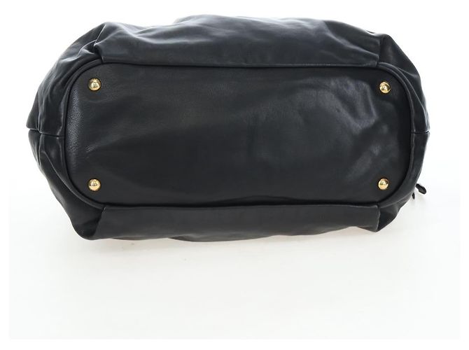 PRADA Side Ribbon Hand Bag Leather Black Gold BR4240 - vista 11