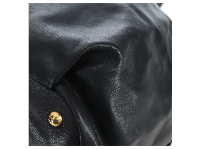 PRADA Side Ribbon Hand Bag Leather Black Gold BR4240 - vista 15