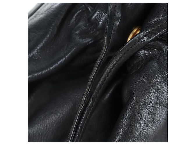 PRADA Side Ribbon Hand Bag Leather Black Gold BR4240 - vista 16