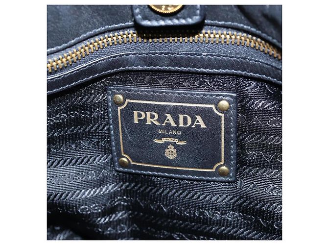 PRADA Side Ribbon Hand Bag Leather Black Gold BR4240 - vista 19