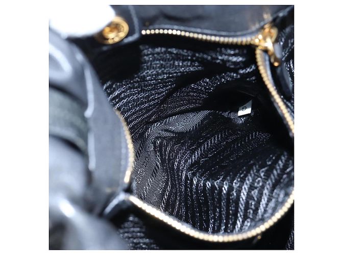 PRADA Side Ribbon Hand Bag Leather Black Gold BR4240 - vista 24