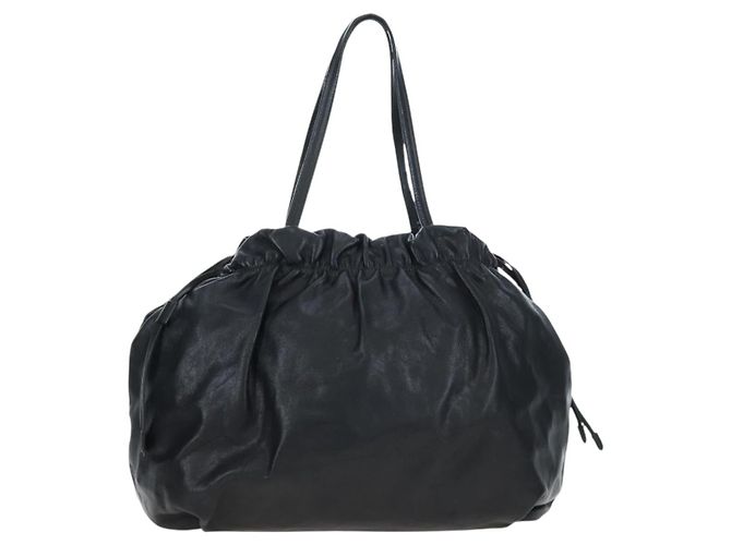 PRADA Side Ribbon Hand Bag Leather Black Gold BR4240 - vista 3