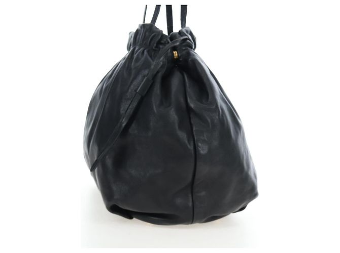 PRADA Side Ribbon Hand Bag Leather Black Gold BR4240 - vista 5